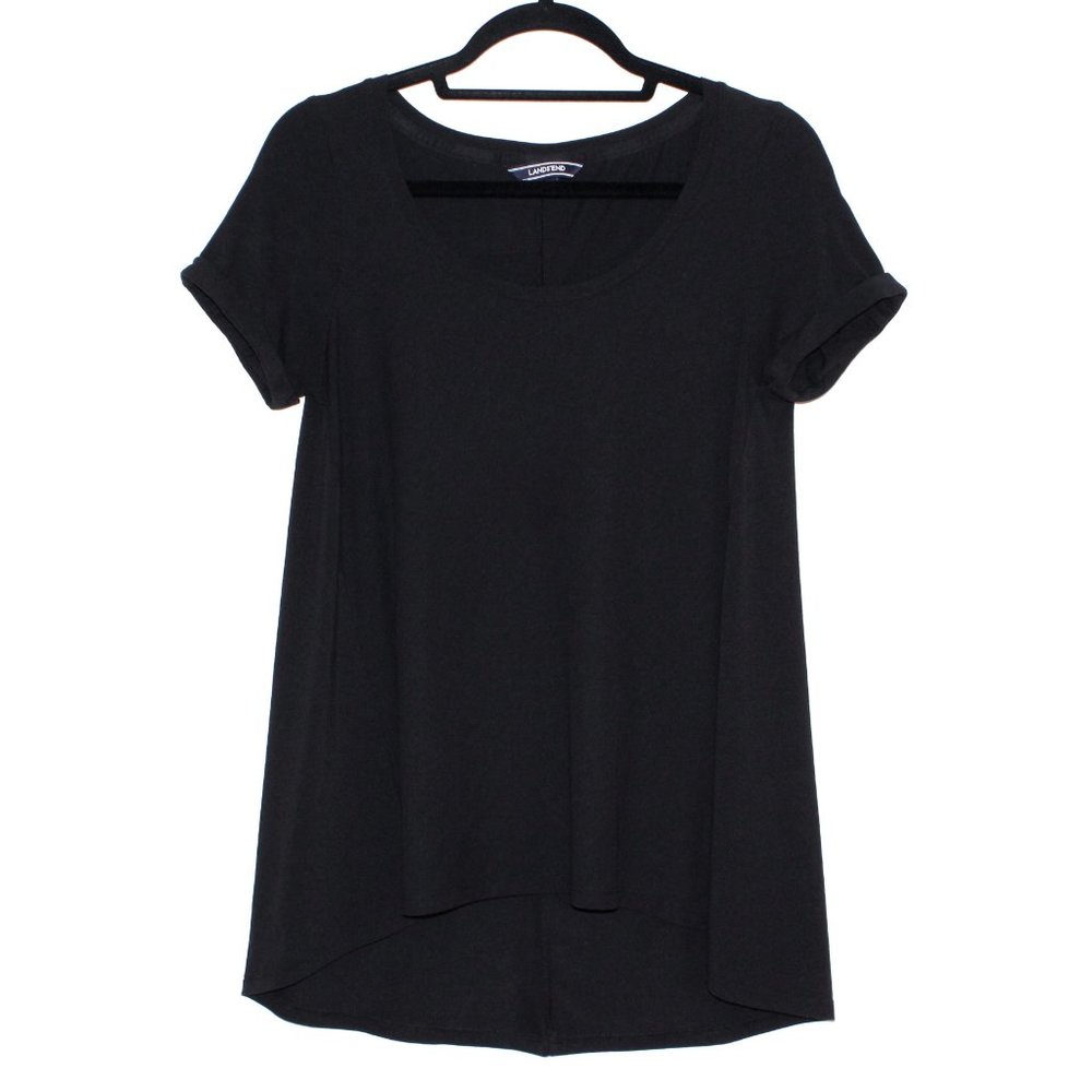 Land's End Scoop Neck Rolled Sleeve T-Shirt in Black